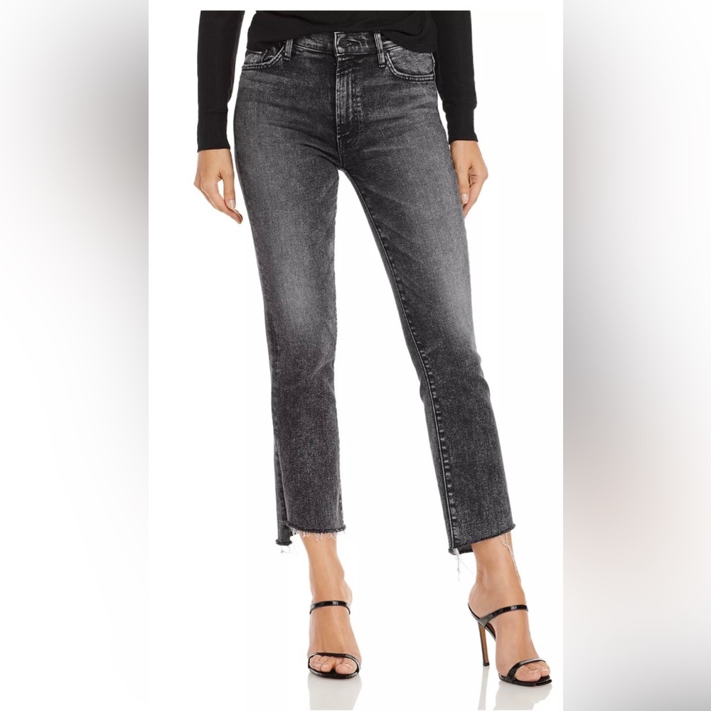 MOTHER Washed Black Cropped Straight Jeans